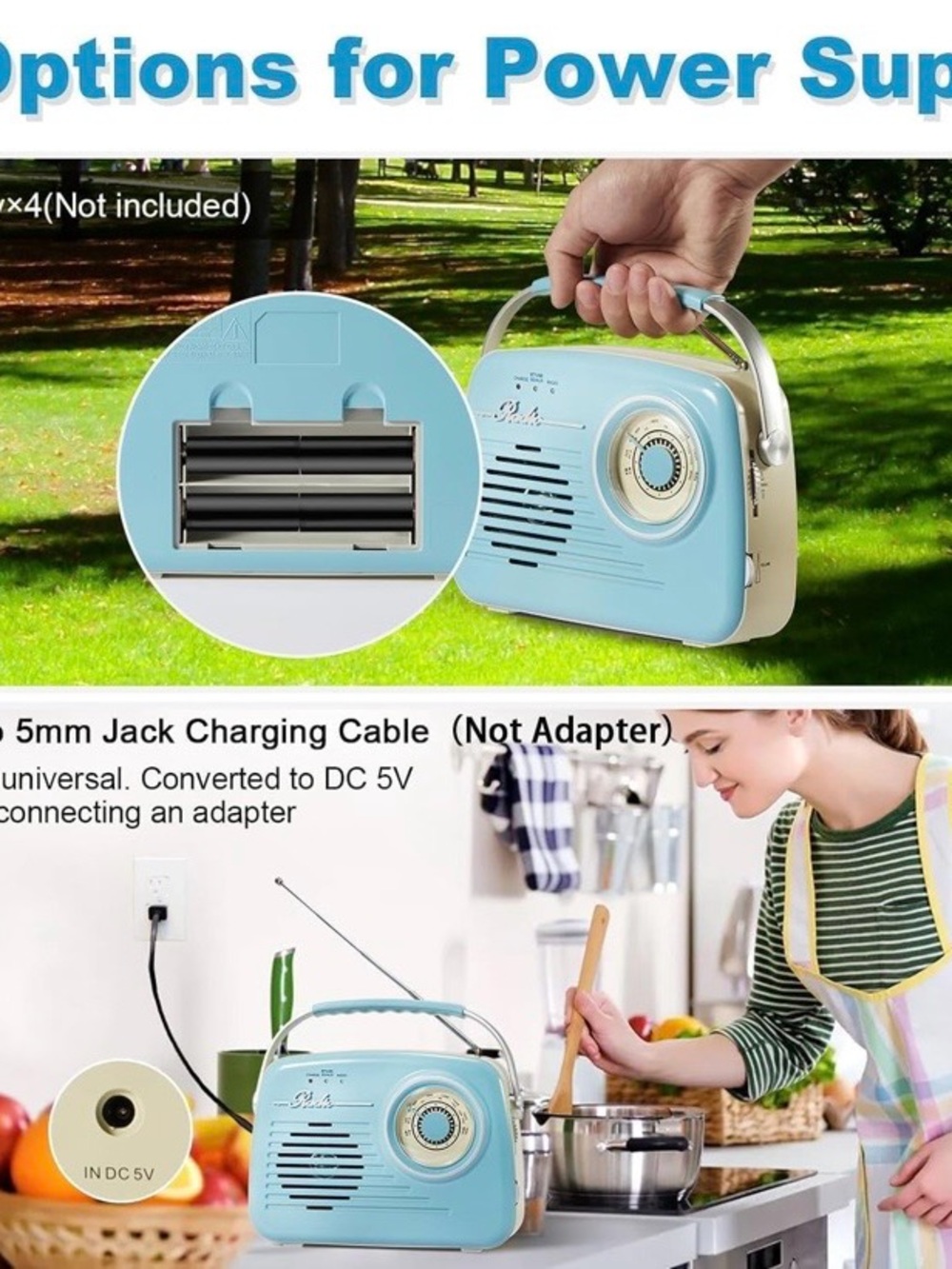 NEW Bluetooth Retro Radio, Portable AM FM Battery Powered & Plug-in Wall Vintage - Picture 5 of 9